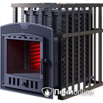 Дровяная банная печь Гефест ЗК в сетке-30 (П) чугунная дверца с панорамным стеклом закрытая каменка сетка в Домодедово